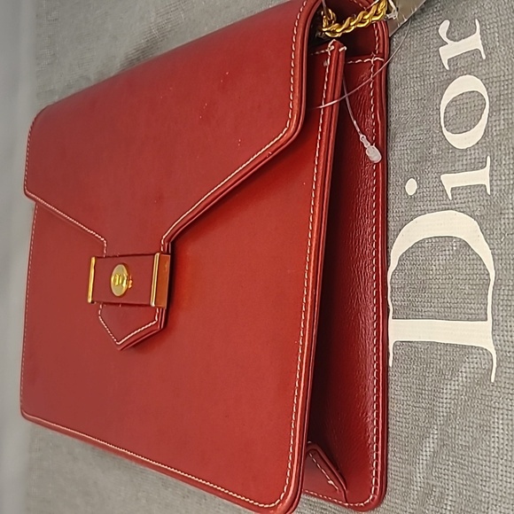 DIOR VINTAGE 2000'S STUNNING RED CALFSKIN LEATHER 3-WAY BAG CONTRAST STITCH/GOLD - Picture 15 of 17
